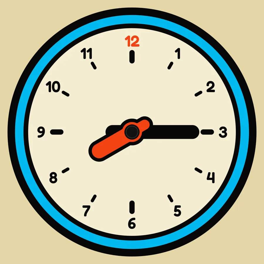 The game's shared clock, a punch-out board with a blue rim, set to 8:15.